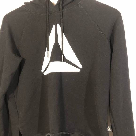 Reebok Metro Popover Cropped Hoodie Pullover Sweatshirt Black White Size XS - Picture 5 of 8
